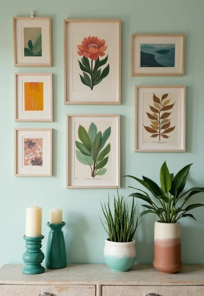 25 Turquoise Candle Holder Decor Ideas That Pop with Color 22 25 Turquoise Candle Holder Decor Ideas That Pop with Color - 12. Artistic Gallery Wall