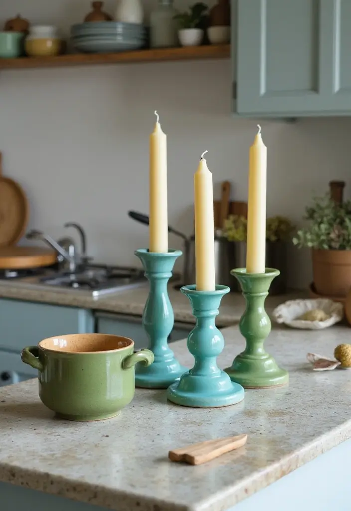 25 Turquoise Candle Holder Decor Ideas That Pop with Color 40 25 Turquoise Candle Holder Decor Ideas That Pop with Color - 16. Colorful Kitchen Counter Accents