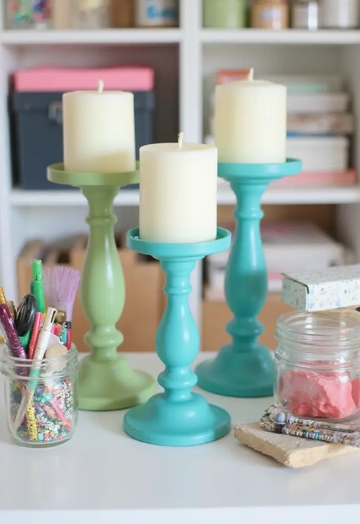 25 Turquoise Candle Holder Decor Ideas That Pop with Color 73 25 Turquoise Candle Holder Decor Ideas That Pop with Color - 25. Colorful Craft Supplies Organization