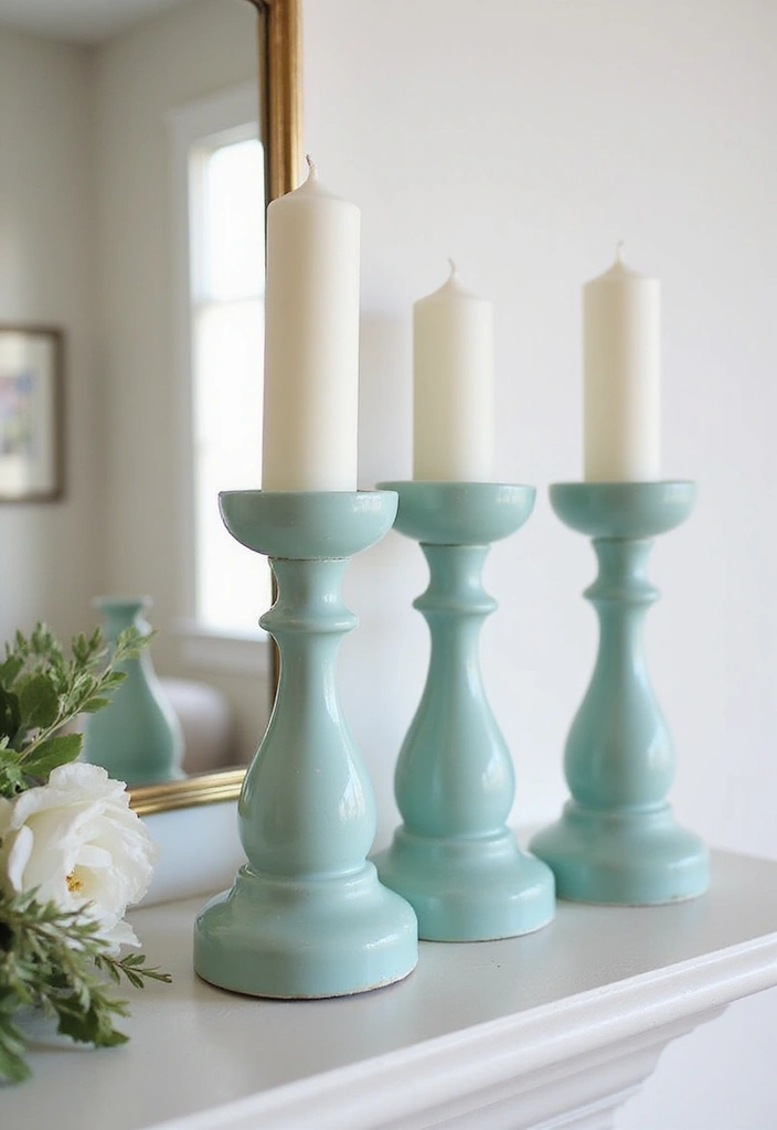 25 Turquoise Candle Holder Decor Ideas That Pop with Color 3 25 Turquoise Candle Holder Decor Ideas That Pop with Color - 3. Modern Minimalist Mantel Display