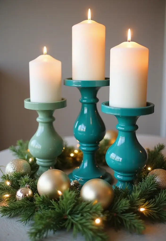 25 Turquoise Candle Holder Decor Ideas That Pop with Color 14 25 Turquoise Candle Holder Decor Ideas That Pop with Color - 6. Festive Holiday Decor