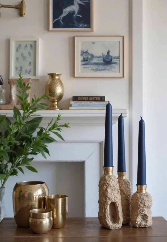 26 Navy Blue Candle Decor Ideas That Look Sophisticated 38 26 Navy Blue Candle Decor Ideas That Look Sophisticated - 12. Navy Blue Candles in Modern Sculptural Holders