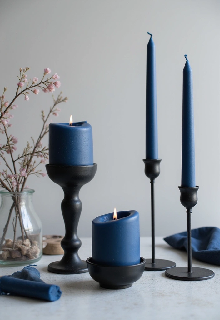 26 Navy Blue Candle Decor Ideas That Look Sophisticated 42 26 Navy Blue Candle Decor Ideas That Look Sophisticated - 14. Navy Blue and Black Metal Contrast