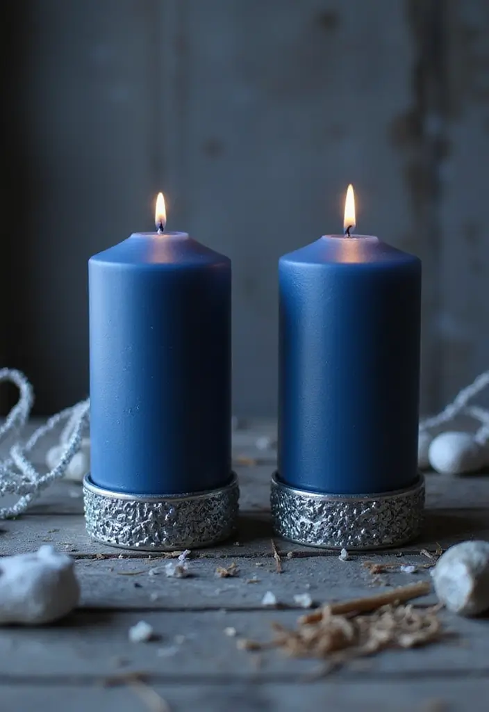 26 Navy Blue Candle Decor Ideas That Look Sophisticated 47 26 Navy Blue Candle Decor Ideas That Look Sophisticated - 17. Navy Blue LED Candles in Decorative Holders