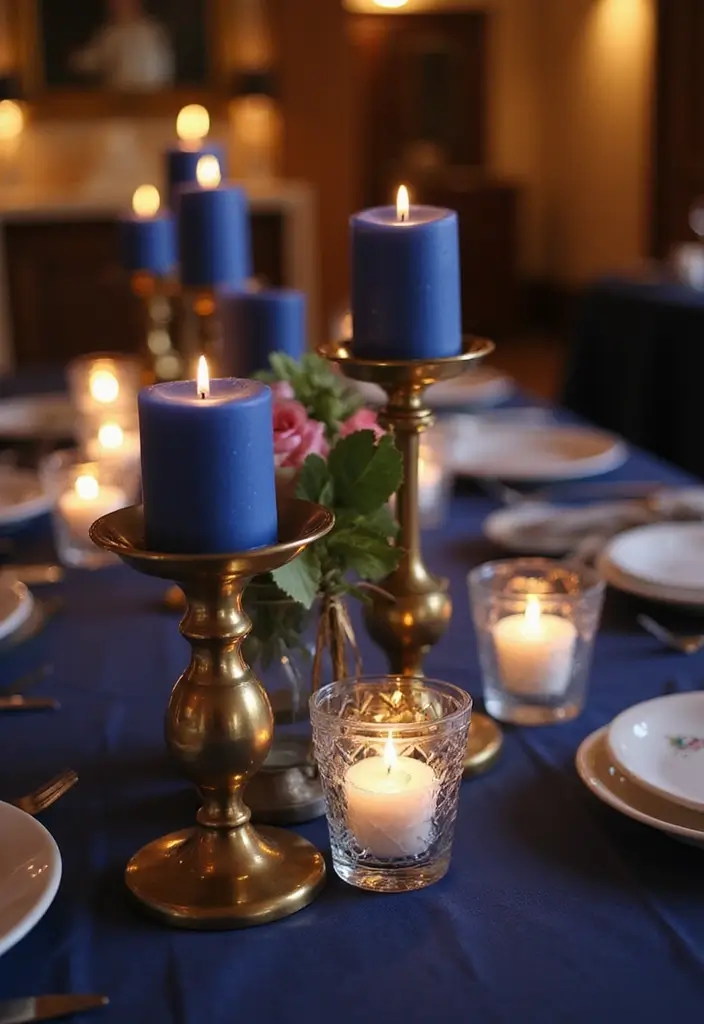 26 Navy Blue Candle Decor Ideas That Look Sophisticated 48 26 Navy Blue Candle Decor Ideas That Look Sophisticated - 18. Navy Blue Candle Arrangements for Events