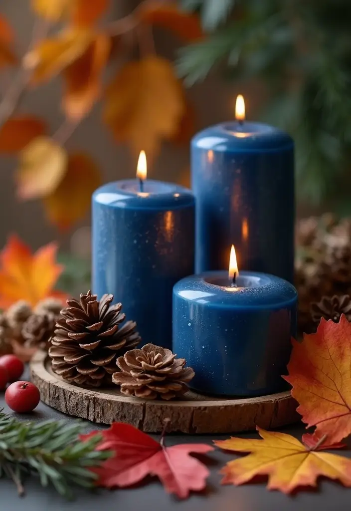 26 Navy Blue Candle Decor Ideas That Look Sophisticated 49 26 Navy Blue Candle Decor Ideas That Look Sophisticated - 19. Navy Blue Candles for Seasonal Decor