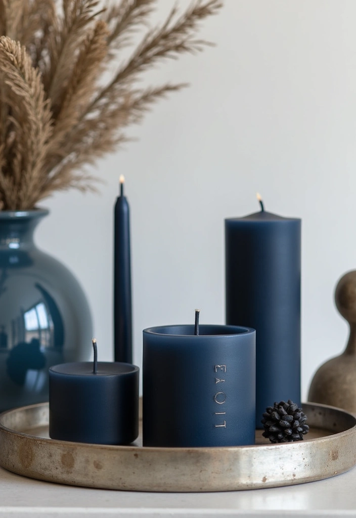 26 Navy Blue Candle Decor Ideas That Look Sophisticated 58 26 Navy Blue Candle Decor Ideas That Look Sophisticated - 22. Navy Blue Candles with Statement Accessories