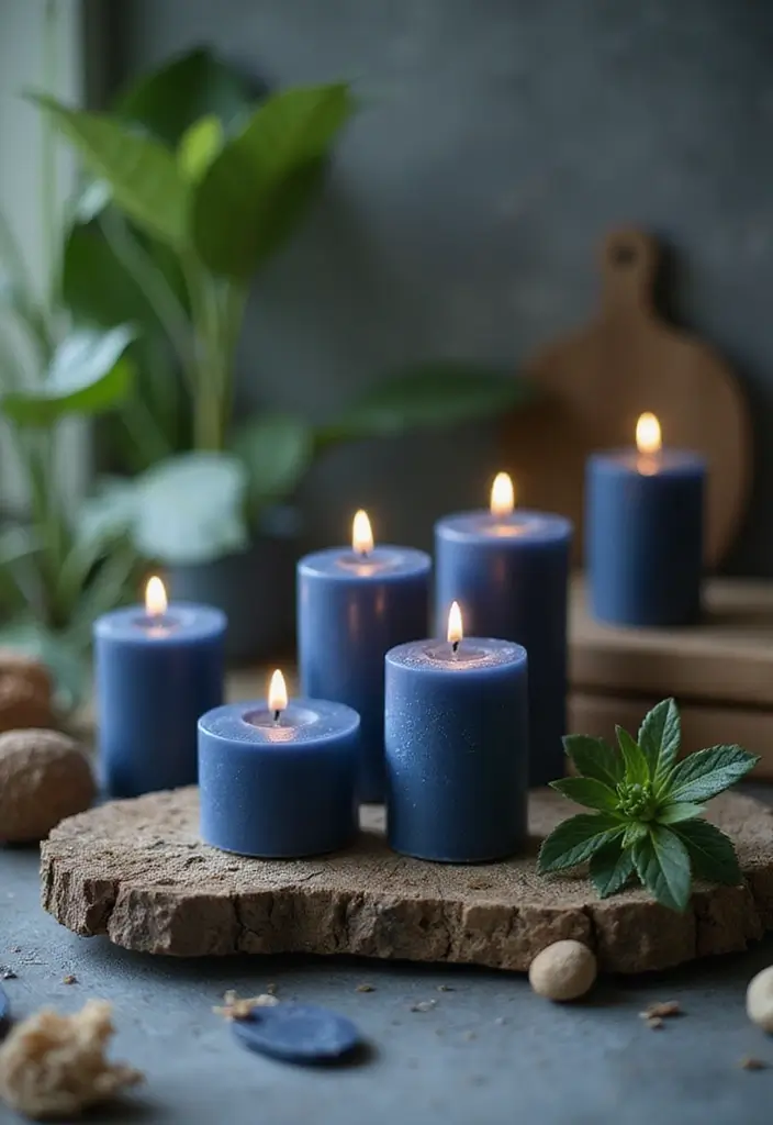 26 Navy Blue Candle Decor Ideas That Look Sophisticated 70 26 Navy Blue Candle Decor Ideas That Look Sophisticated - 24. Navy Blue Candles for Spa-like Relaxation