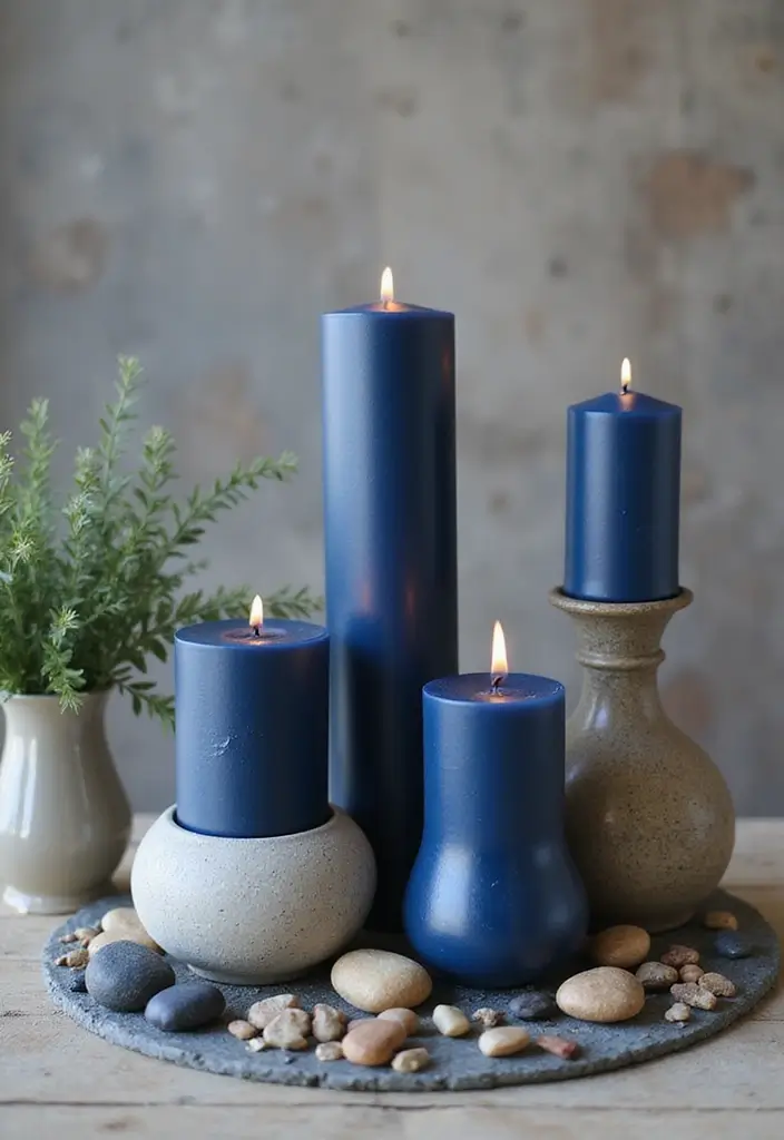 26 Navy Blue Candle Decor Ideas That Look Sophisticated 71 26 Navy Blue Candle Decor Ideas That Look Sophisticated - 25. Navy Blue Candles in Artistic Vases