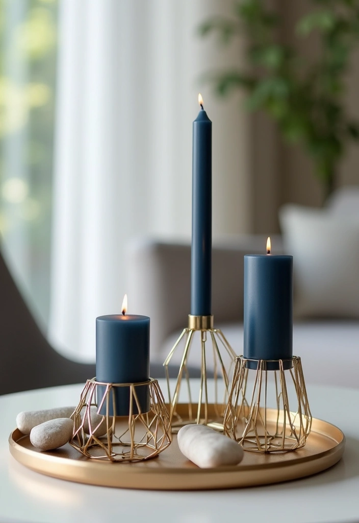 26 Navy Blue Candle Decor Ideas That Look Sophisticated 15 26 Navy Blue Candle Decor Ideas That Look Sophisticated - 3. Modern Geometric Holders with Navy Candles