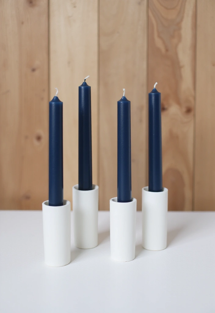 26 Navy Blue Candle Decor Ideas That Look Sophisticated 25 26 Navy Blue Candle Decor Ideas That Look Sophisticated - 9. Navy Candles with Minimalist White Holders