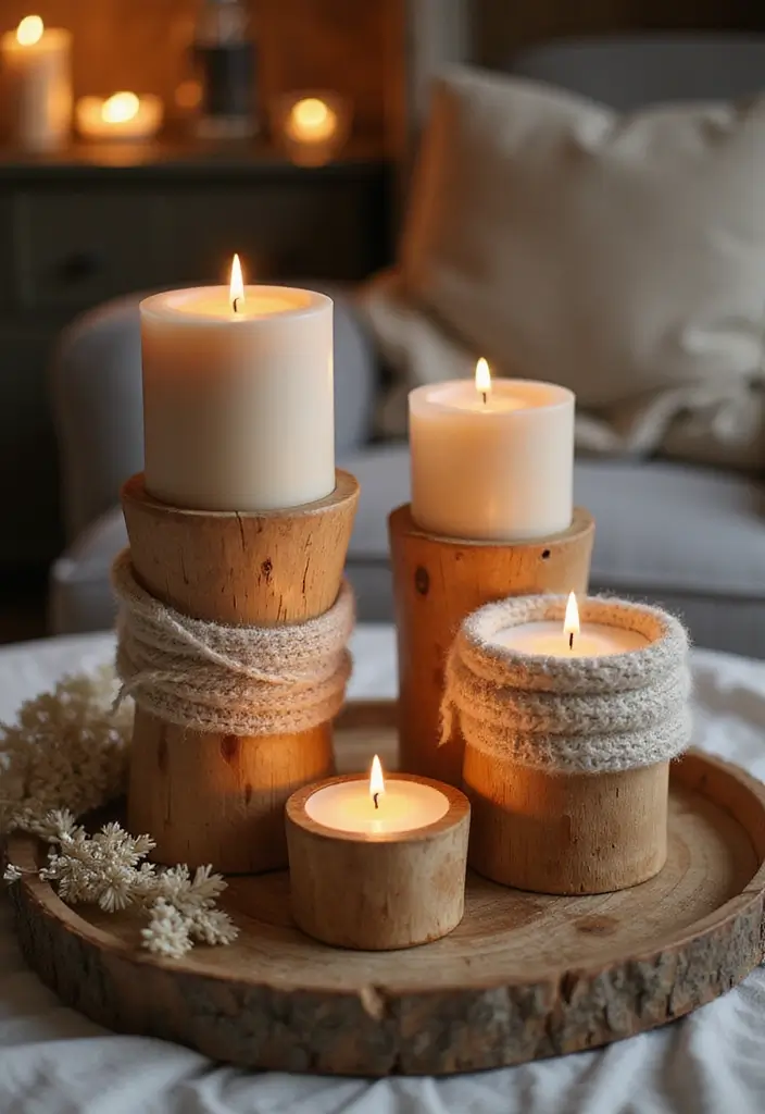 26 Wooden Candle Holder Decor Ideas for Rustic and Earthy Spaces 104 26 Wooden Candle Holder Decor Ideas for Rustic and Earthy Spaces - 18. Candle Holders with Fabric Accents