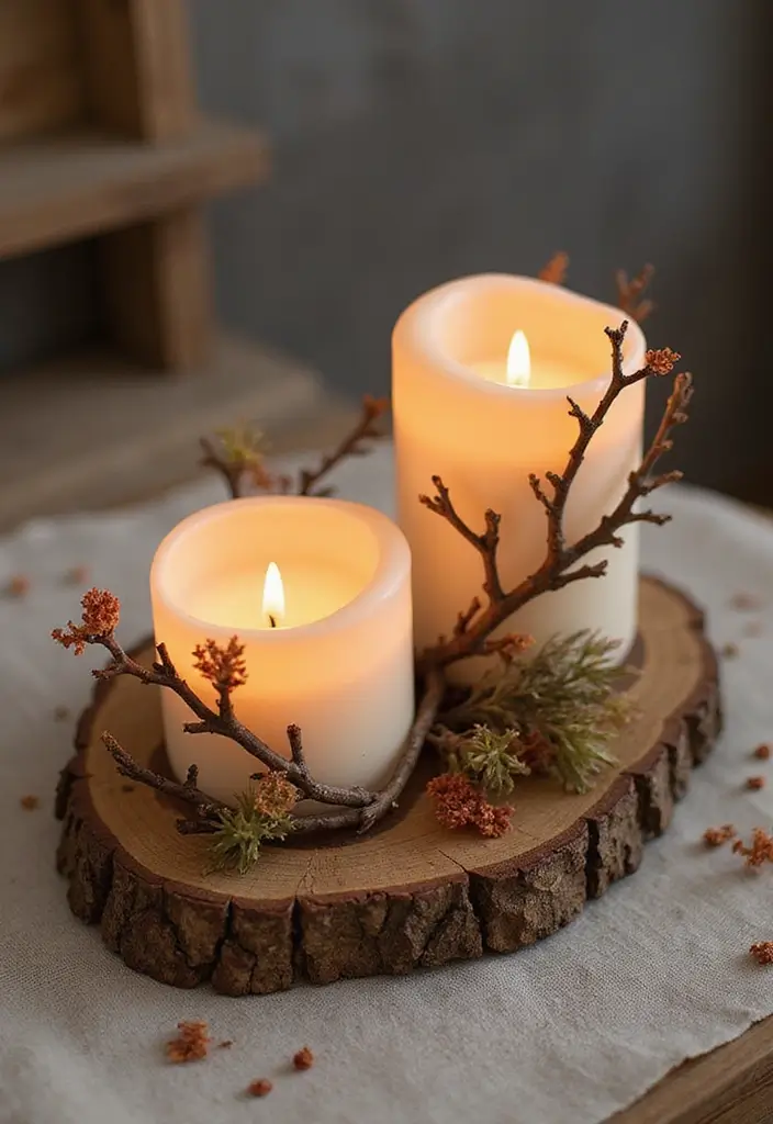 26 Wooden Candle Holder Decor Ideas for Rustic and Earthy Spaces 153 26 Wooden Candle Holder Decor Ideas for Rustic and Earthy Spaces - 25. Candle Holders with Nature Sprays