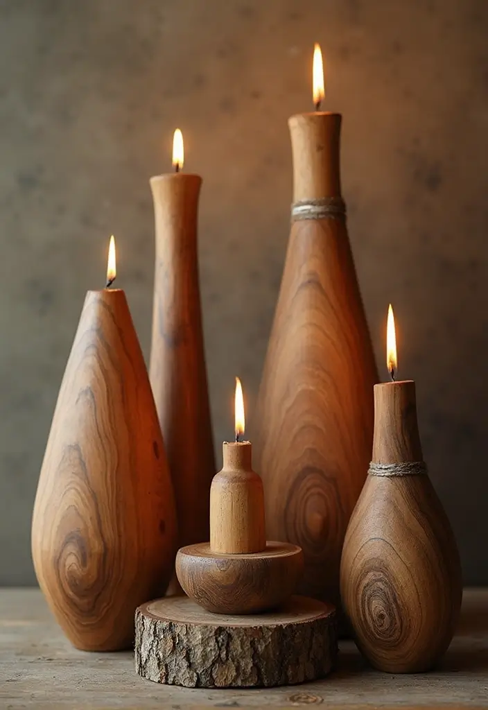26 Wooden Candle Holder Decor Ideas for Rustic and Earthy Spaces 160 26 Wooden Candle Holder Decor Ideas for Rustic and Earthy Spaces - 26. Candle Holders with Layered Textures