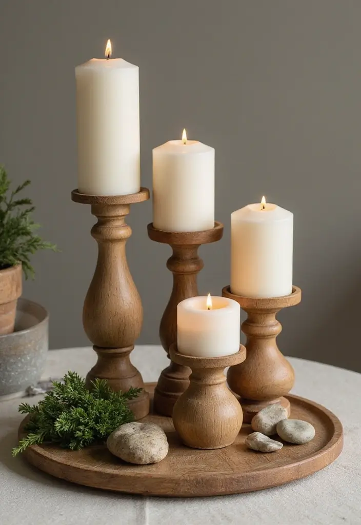26 Wooden Candle Holder Decor Ideas for Rustic and Earthy Spaces 18 26 Wooden Candle Holder Decor Ideas for Rustic and Earthy Spaces - 4. Rustic Wooden Tray Displays