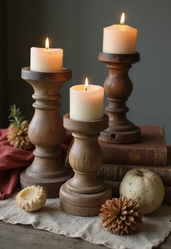 26 Wooden Candle Holder Decor Ideas for Rustic and Earthy Spaces 47 26 Wooden Candle Holder Decor Ideas for Rustic and Earthy Spaces - 9. Vintage Wooden Candle Holders