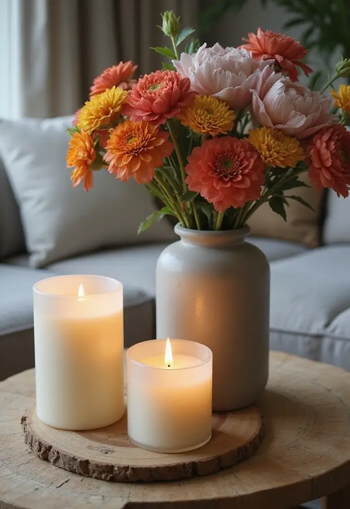 27 Candle Decor Ideas for Coffee Tables That Elevate the Room 46 27 Candle Decor Ideas for Coffee Tables That Elevate the Room - 10. Candle and Vase Combo