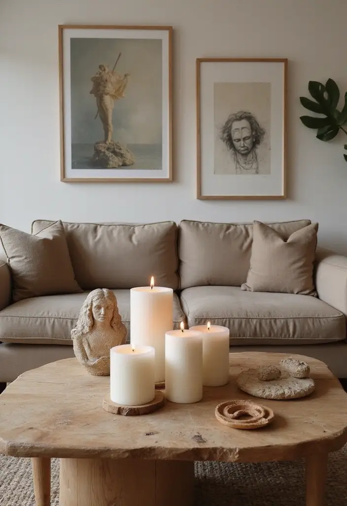 27 Candle Decor Ideas for Coffee Tables That Elevate the Room 56 27 Candle Decor Ideas for Coffee Tables That Elevate the Room - 14. Candle and Artwork Display