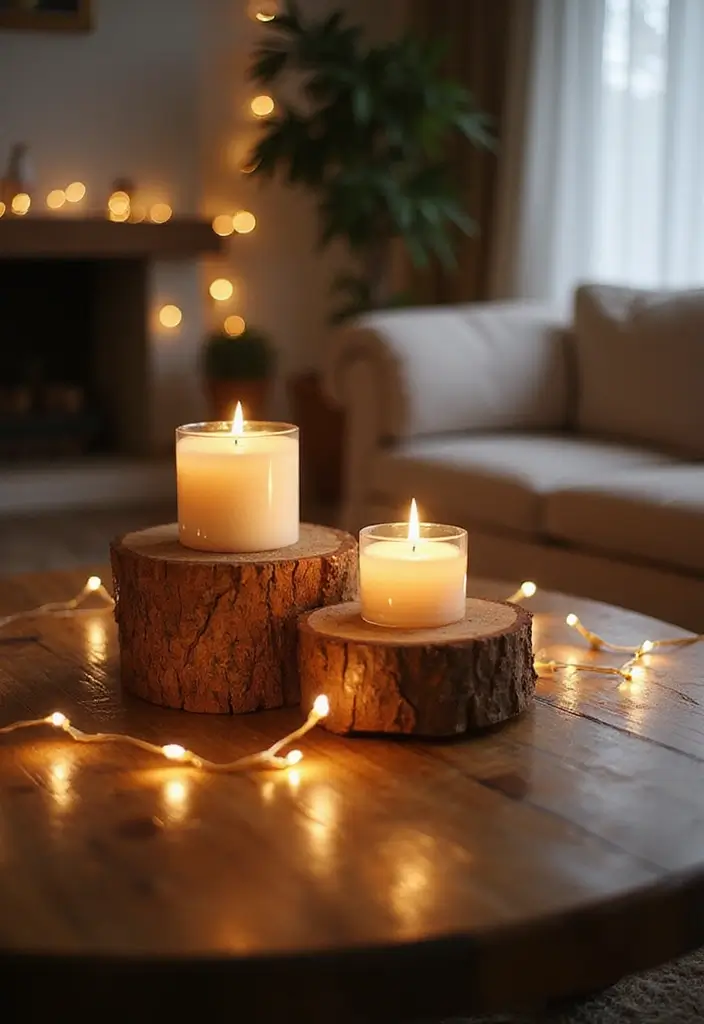 27 Candle Decor Ideas for Coffee Tables That Elevate the Room 60 27 Candle Decor Ideas for Coffee Tables That Elevate the Room - 16. Reclaimed Wood Candle Holders