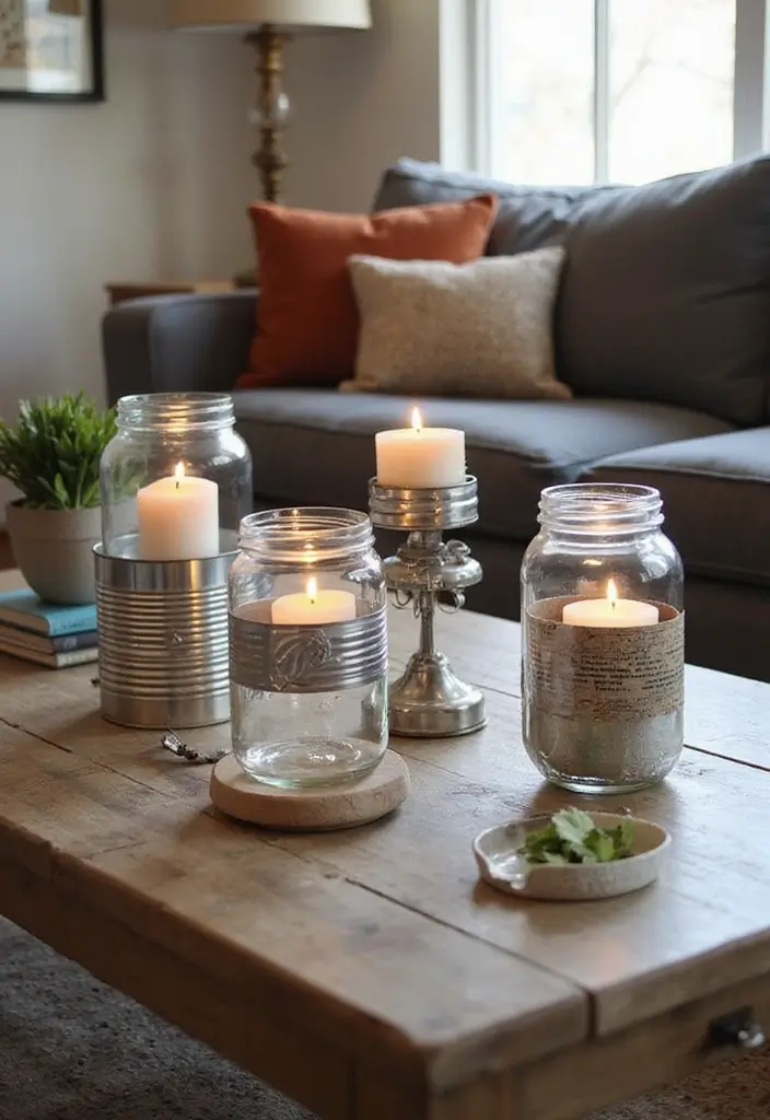 27 Candle Decor Ideas for Coffee Tables That Elevate the Room 68 27 Candle Decor Ideas for Coffee Tables That Elevate the Room - 18. Upcycled Candle Holders