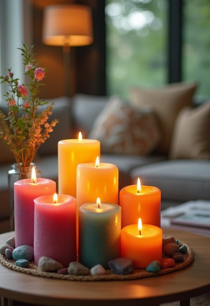 27 Candle Decor Ideas for Coffee Tables That Elevate the Room 8 27 Candle Decor Ideas for Coffee Tables That Elevate the Room - 2. Colorful Candle Cluster