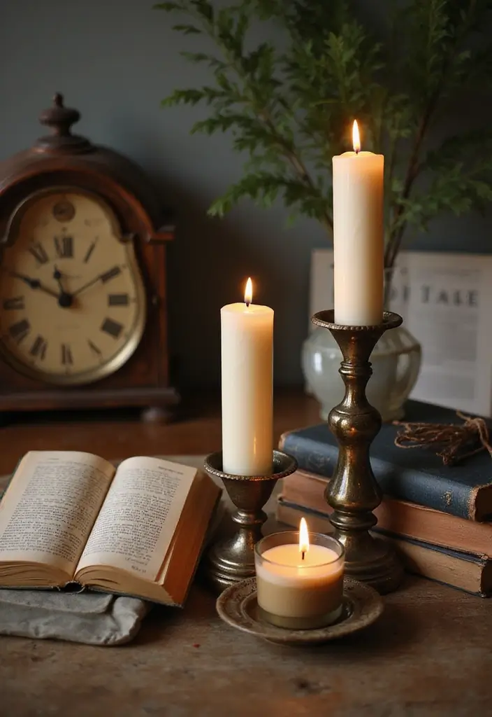 27 Candle Decor Ideas for Coffee Tables That Elevate the Room 74 27 Candle Decor Ideas for Coffee Tables That Elevate the Room - 24. Candle with Vintage Finds