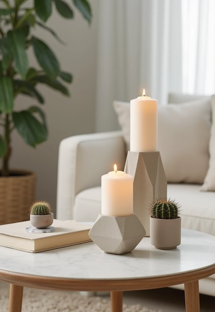 27 Candle Decor Ideas for Coffee Tables That Elevate the Room 15 27 Candle Decor Ideas for Coffee Tables That Elevate the Room - 3. Minimalist Candle Holders