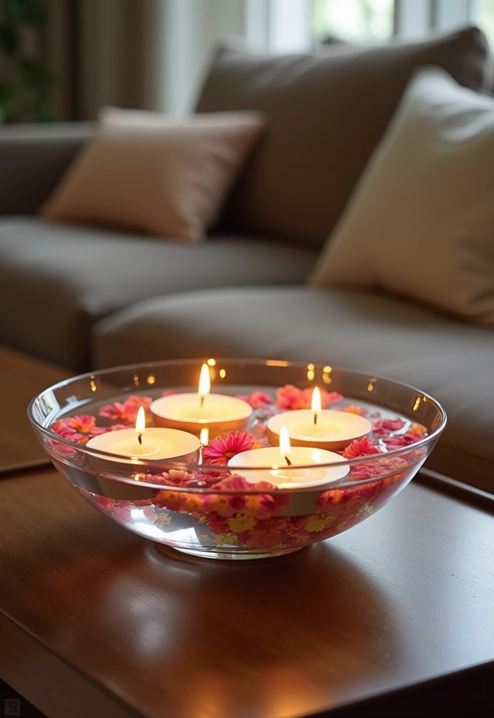 27 Candle Decor Ideas for Coffee Tables That Elevate the Room 25 27 Candle Decor Ideas for Coffee Tables That Elevate the Room - 5. Floating Candle Centerpiece