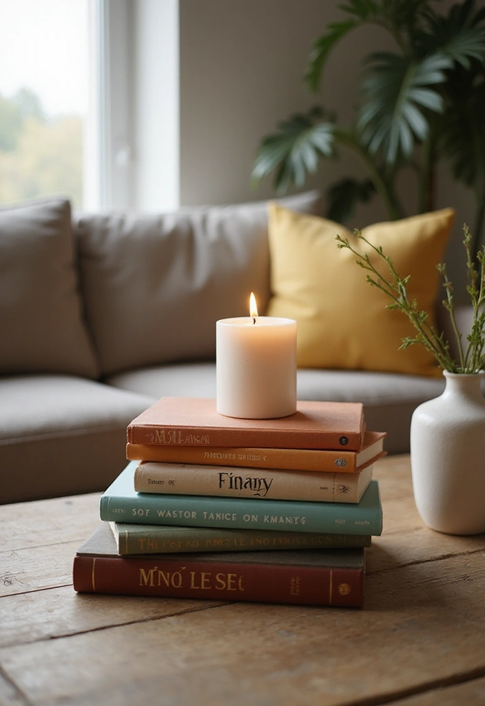 27 Candle Decor Ideas for Coffee Tables That Elevate the Room 31 27 Candle Decor Ideas for Coffee Tables That Elevate the Room - 7. Candle and Book Stacks