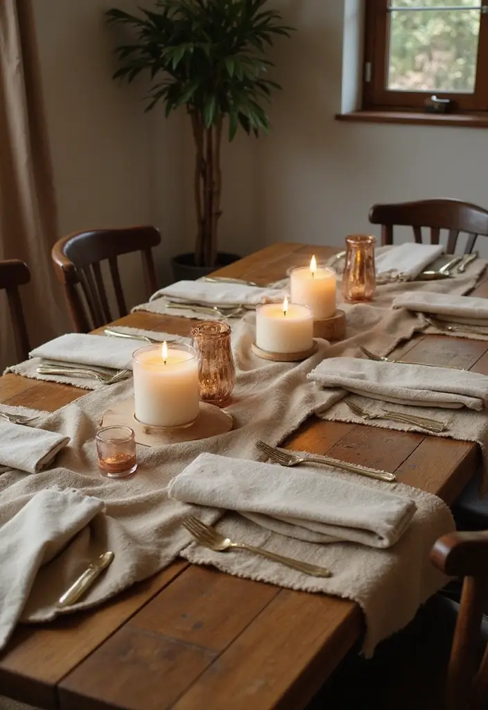 27 Candlestick Decor Ideas for Dining Tables That Impress Guests 36 27 Candlestick Decor Ideas for Dining Tables That Impress Guests - 12. Layered Textures with Fabrics