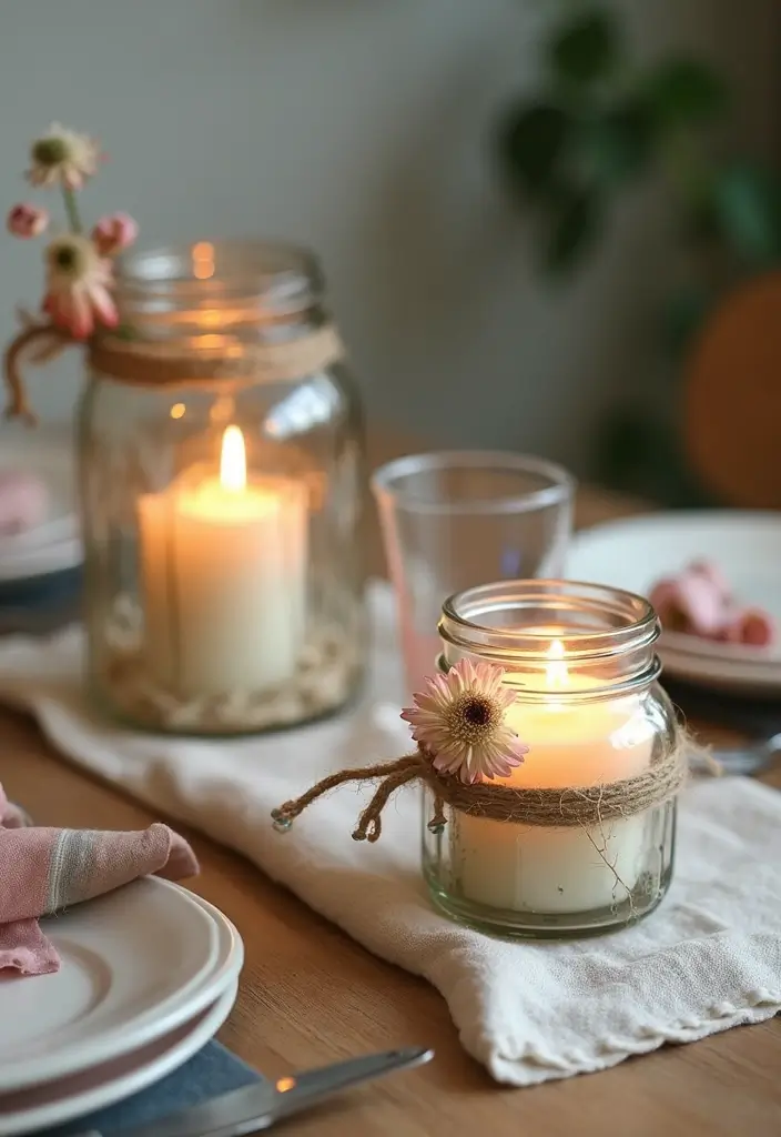 27 Candlestick Decor Ideas for Dining Tables That Impress Guests 43 27 Candlestick Decor Ideas for Dining Tables That Impress Guests - 13. Upcycled Candle Jars