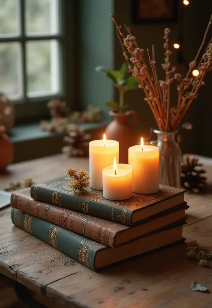 27 Candlestick Decor Ideas for Dining Tables That Impress Guests 99 27 Candlestick Decor Ideas for Dining Tables That Impress Guests - 27. Vintage Book Candle Displays