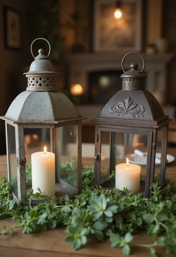 27 Candlestick Decor Ideas for Dining Tables That Impress Guests 13 27 Candlestick Decor Ideas for Dining Tables That Impress Guests - 5. Vintage Metal Lanterns