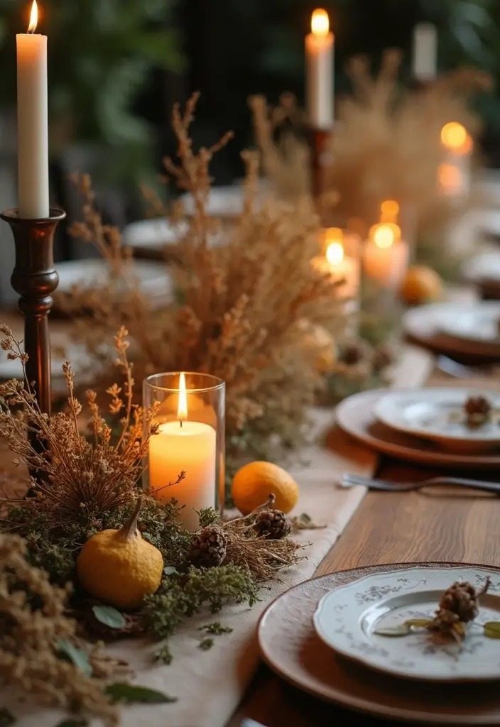 27 Candlestick Decor Ideas for Dining Tables That Impress Guests 22 27 Candlestick Decor Ideas for Dining Tables That Impress Guests - 8. Dried Flower and Candle Combos