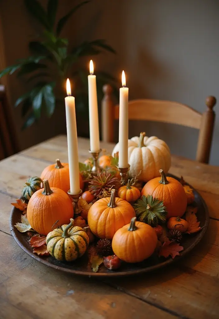 27 Fall Kitchen Decor Ideas with Pumpkins and Candles You’ll Love 1 27 Fall Kitchen Decor Ideas with Pumpkins and Candles You’ll Love - 1. Pumpkin Centerpiece on the Dining Table