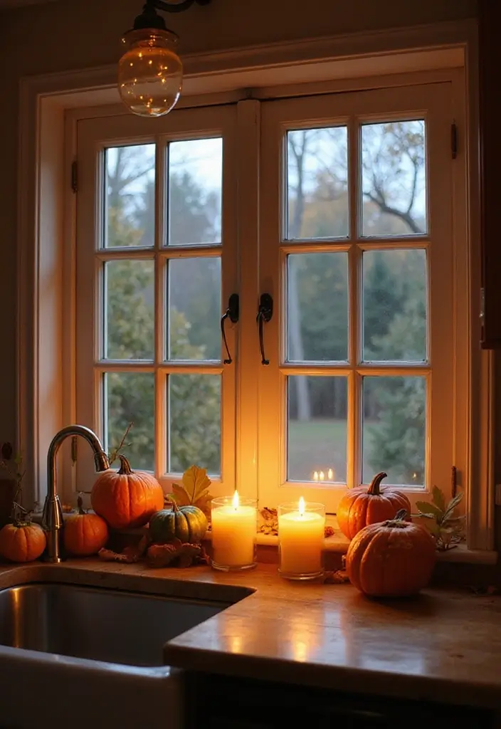 27 Fall Kitchen Decor Ideas with Pumpkins and Candles You’ll Love 41 27 Fall Kitchen Decor Ideas with Pumpkins and Candles You’ll Love - 15. Fall Inspired Window Display