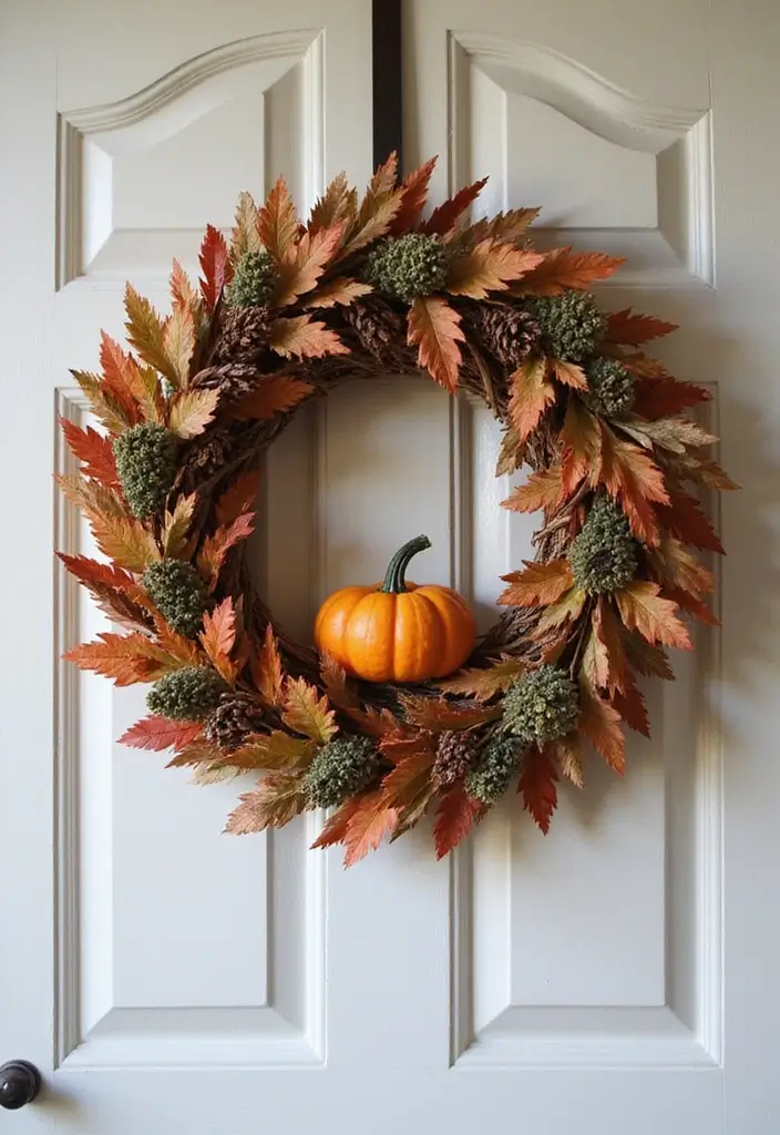 27 Fall Kitchen Decor Ideas with Pumpkins and Candles You’ll Love 44 27 Fall Kitchen Decor Ideas with Pumpkins and Candles You’ll Love - 16. Rustic Pumpkin Wreath