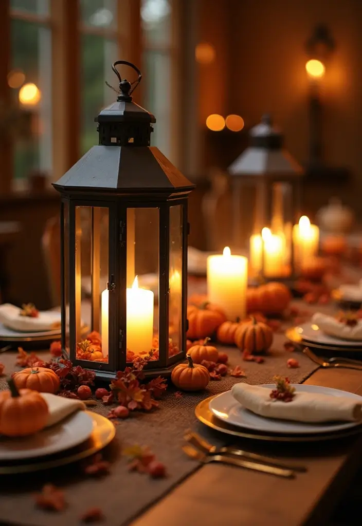 27 Fall Kitchen Decor Ideas with Pumpkins and Candles You’ll Love 46 27 Fall Kitchen Decor Ideas with Pumpkins and Candles You’ll Love - 18. Lantern Centerpieces with Pumpkins