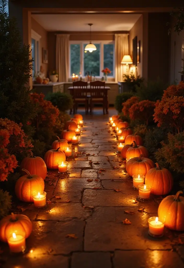 27 Fall Kitchen Decor Ideas with Pumpkins and Candles You’ll Love 48 27 Fall Kitchen Decor Ideas with Pumpkins and Candles You’ll Love - 20. Candlelit Pumpkin Pathway