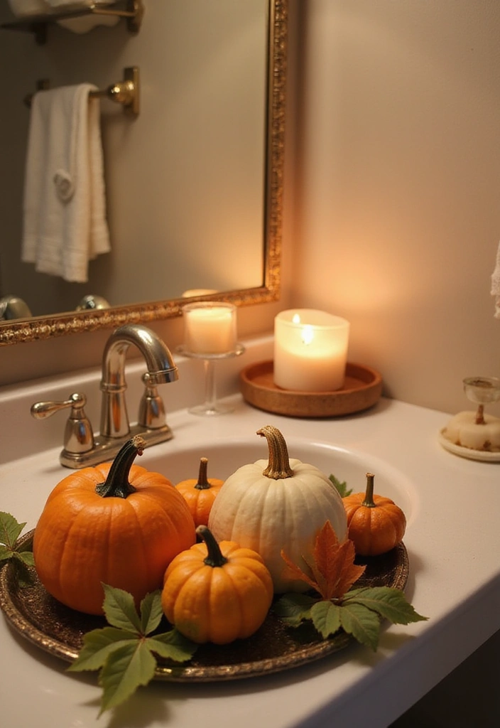 27 Fall Kitchen Decor Ideas with Pumpkins and Candles You’ll Love 61 27 Fall Kitchen Decor Ideas with Pumpkins and Candles You’ll Love - 25. Candlelit Pumpkin Accents in the Bathroom