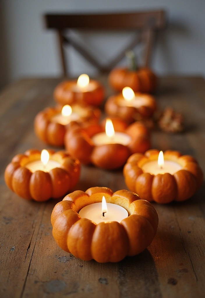 27 Fall Kitchen Decor Ideas with Pumpkins and Candles You’ll Love 69 27 Fall Kitchen Decor Ideas with Pumpkins and Candles You’ll Love - 27. Seasonal Candle Holders with Pumpkins