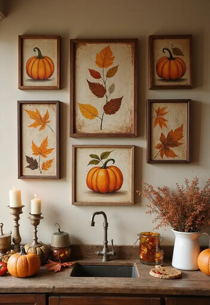27 Fall Kitchen Decor Ideas with Pumpkins and Candles You’ll Love 3 27 Fall Kitchen Decor Ideas with Pumpkins and Candles You’ll Love - 3. Autumn Themed Wall Art