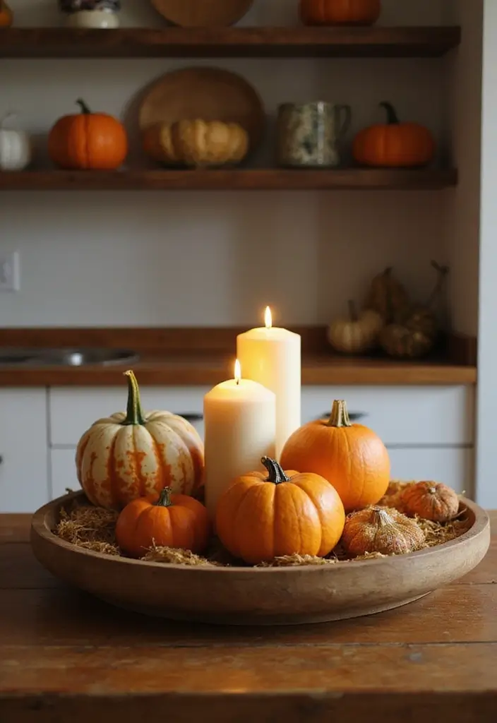 27 Fall Kitchen Decor Ideas with Pumpkins and Candles You’ll Love 4 27 Fall Kitchen Decor Ideas with Pumpkins and Candles You’ll Love - 4. Cozy Candle Arrangement on the Countertop