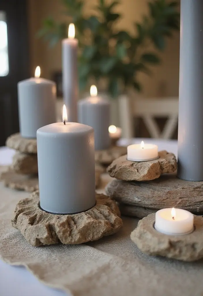 27 Grey Candle Holder Decor Ideas for Minimalist Homes 62 27 Grey Candle Holder Decor Ideas for Minimalist Homes - 14. Candle Holders with Natural Elements