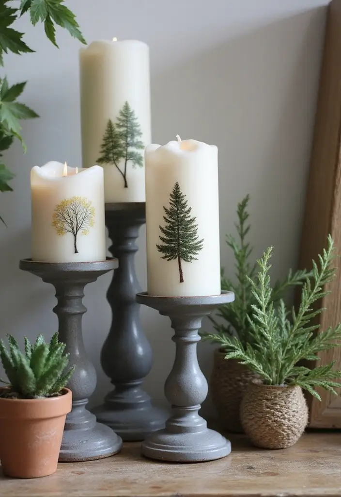 27 Grey Candle Holder Decor Ideas for Minimalist Homes 98 27 Grey Candle Holder Decor Ideas for Minimalist Homes - 24. Candle Holders with Nature Prints