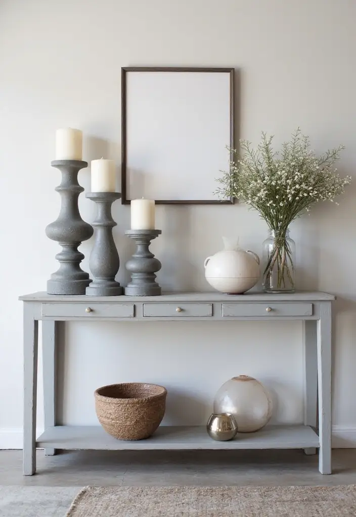 27 Grey Candle Holder Decor Ideas for Minimalist Homes 113 27 Grey Candle Holder Decor Ideas for Minimalist Homes - 27. Candle Holder Display on a Console Table
