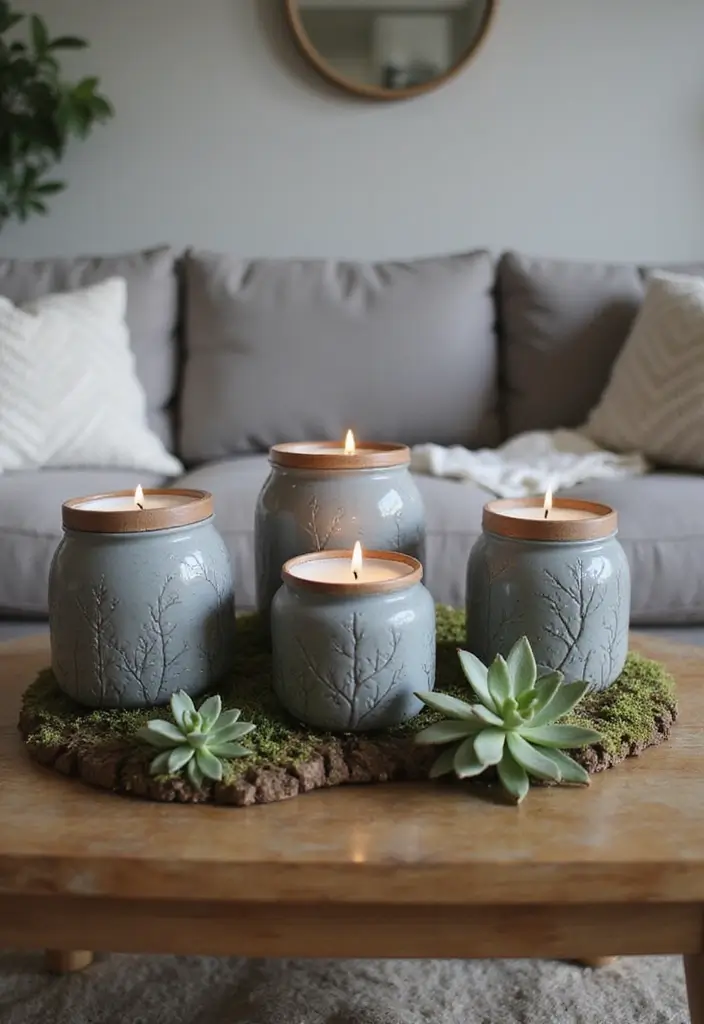 27 Grey Candle Holder Decor Ideas for Minimalist Homes 15 27 Grey Candle Holder Decor Ideas for Minimalist Homes - 3. Forest-Inspired Candle Jars