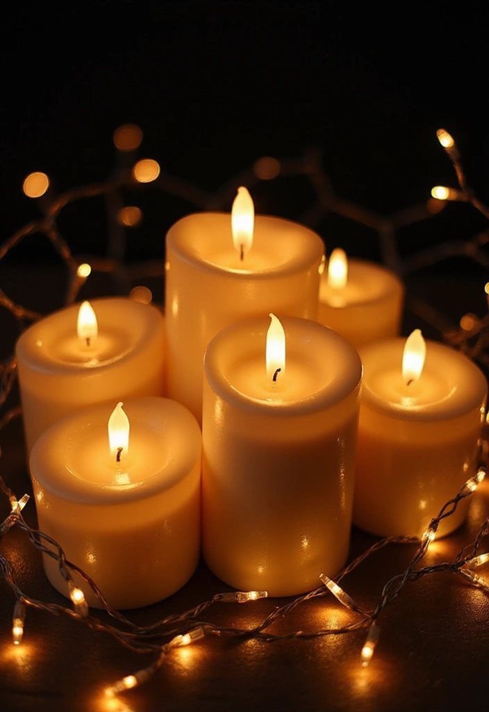 27 Valentine Candle Decor Ideas and Easy DIY Inspirations 44 27 Valentine Candle Decor Ideas and Easy DIY Inspirations - 16. Candle Accents with Fairy Lights