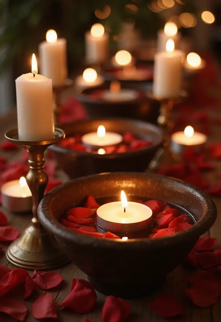 27 Valentine Candle Decor Ideas and Easy DIY Inspirations 15 27 Valentine Candle Decor Ideas and Easy DIY Inspirations - 3. Romantic Floating Candles with Taper Accents