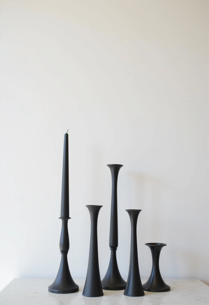 28 Black Candle Holder Decor Ideas for a Modern Bold Aesthetic - 1. Elegant Minimalism with Slim Candle Holders